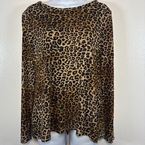 Chico's Brown Leopard Long Sleeve Fully Lined Crew Neck Blouse  Sz0 S Mobwife